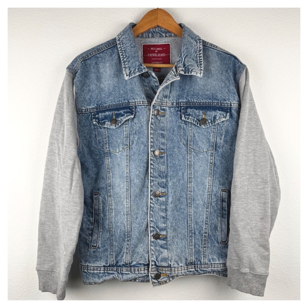 Patrol Jeans Denim Jacket Mens Large Blue Excellent Streetwear Mixed Media